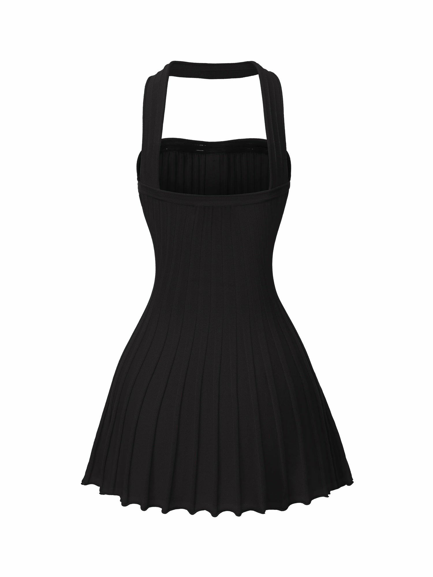 Black Reverse Halter Knit Flared Dress | Nana Jacqueline