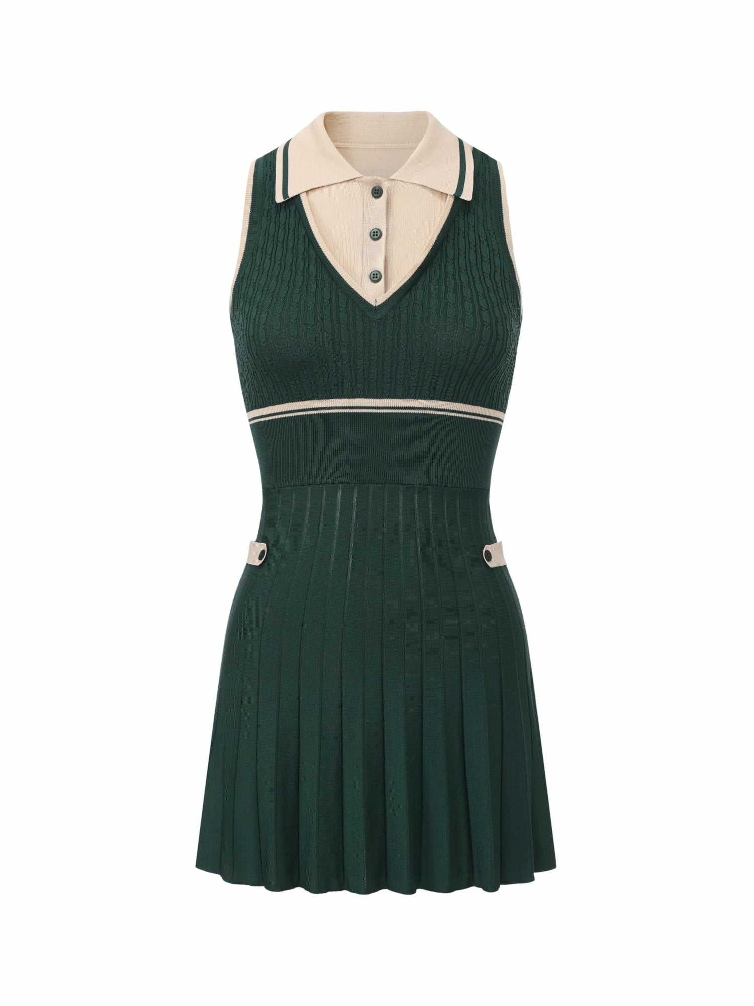 Deep Green Colorblock Knit Dress with Faux Pleated Skirt | Nana Jacqueline