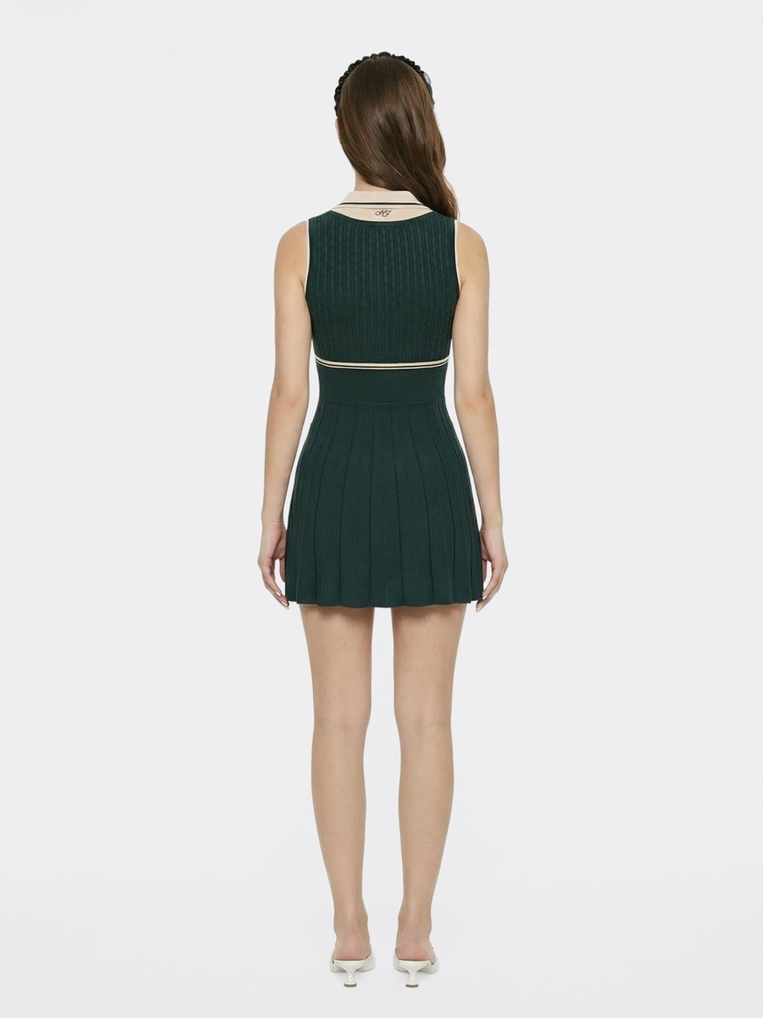 Deep Green Colorblock Knit Dress with Faux Pleated Skirt | Nana Jacqueline