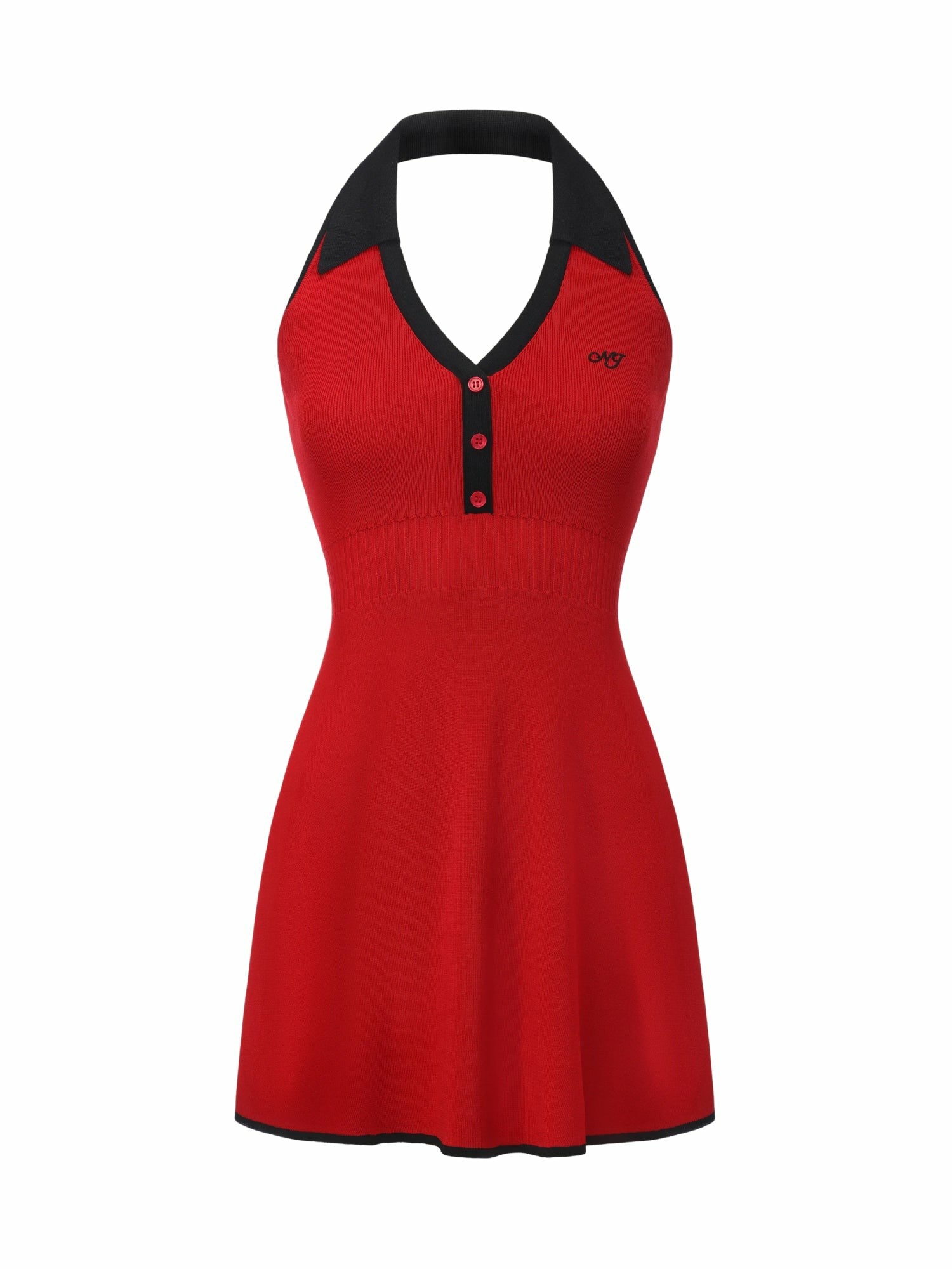 Red Contrast Halter Knit Mini Dress | Nana Jacqueline
