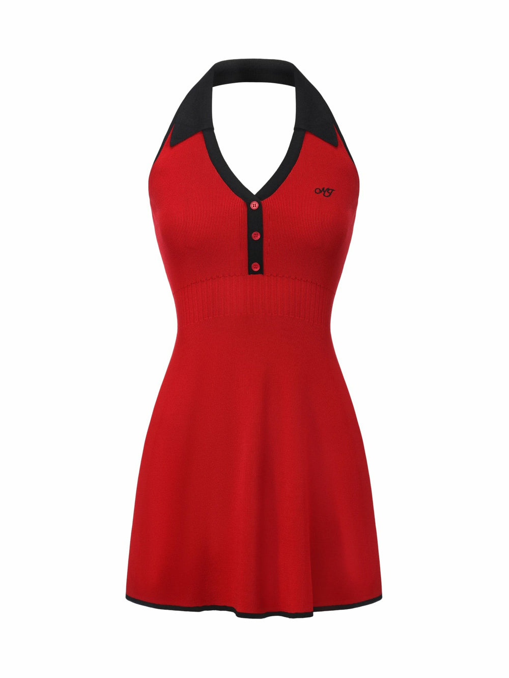 Red Contrast Halter Knit Mini Dress | Nana Jacqueline