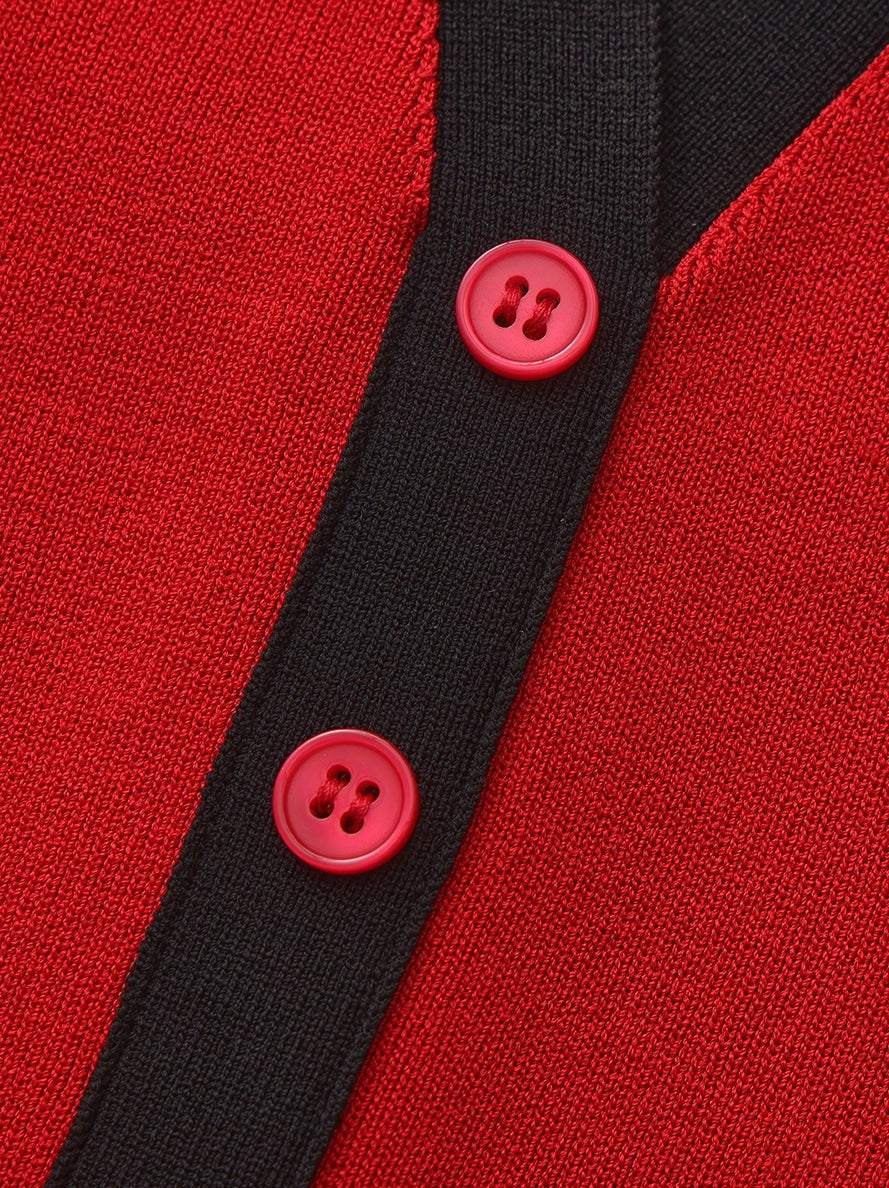 Red Contrast Halter Knit Mini Dress | Nana Jacqueline
