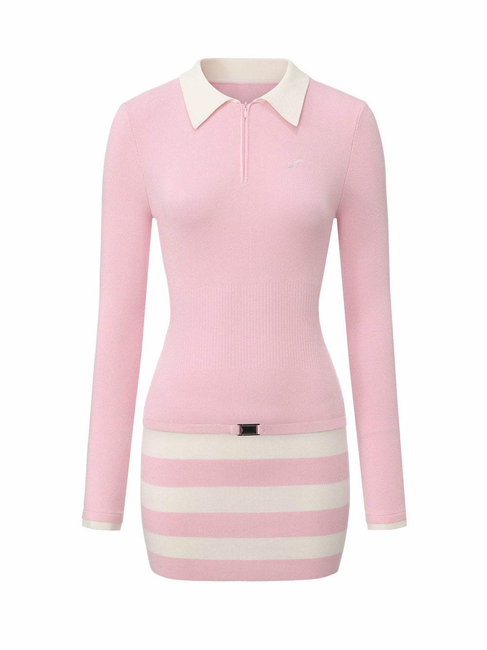 Pink Striped Knit Dress with Contrast Collar | Nana Jacqueline
