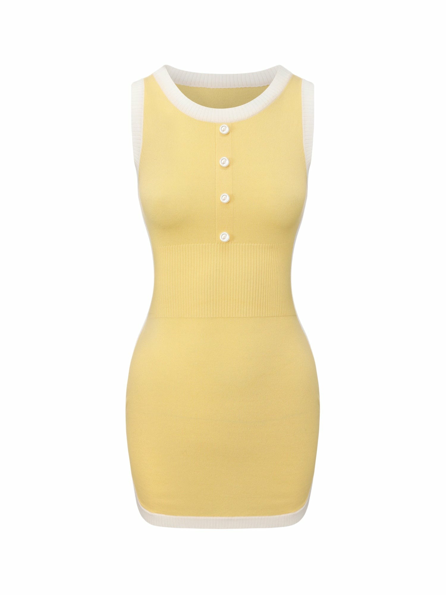 Yellow Contrast-Trim Knit Mini Dress | Nana Jacqueline