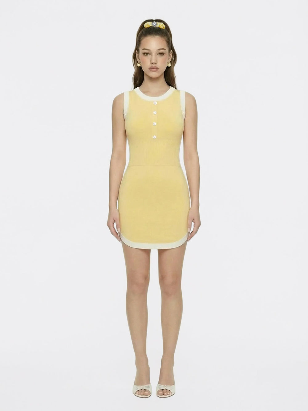 Yellow Contrast-Trim Knit Mini Dress | Nana Jacqueline