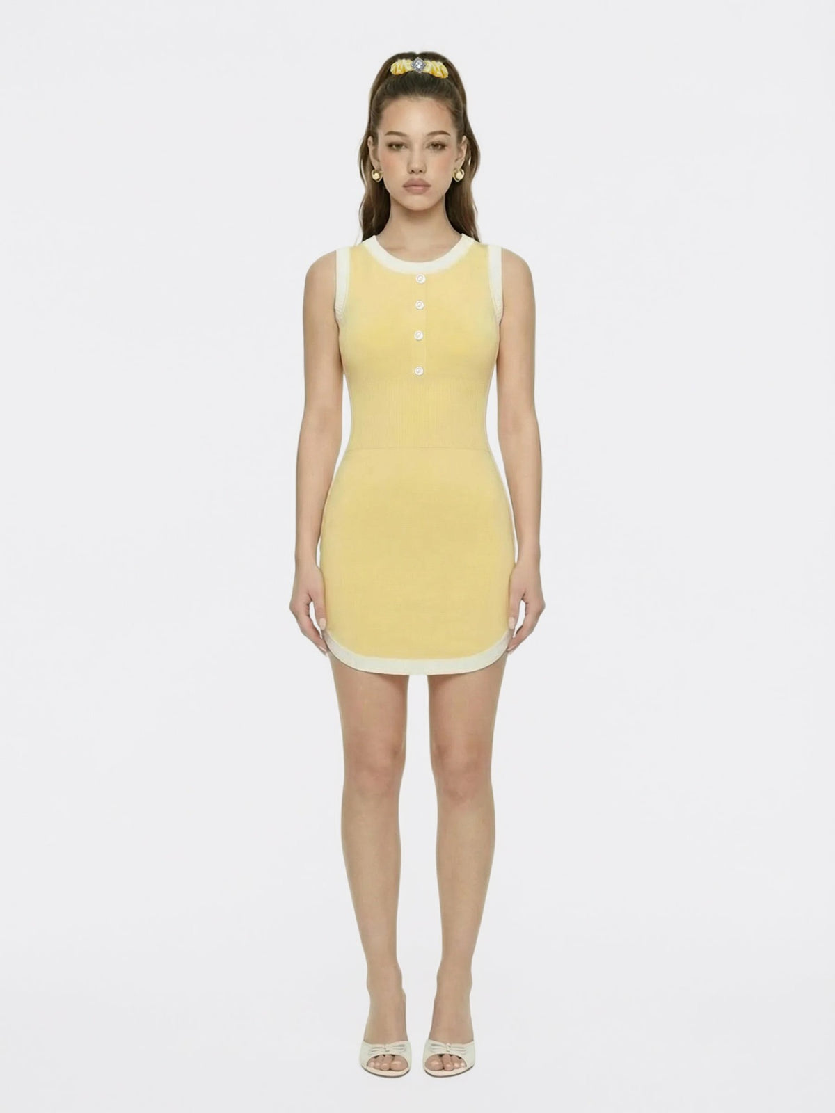 Yellow Contrast-Trim Knit Mini Dress | Nana Jacqueline