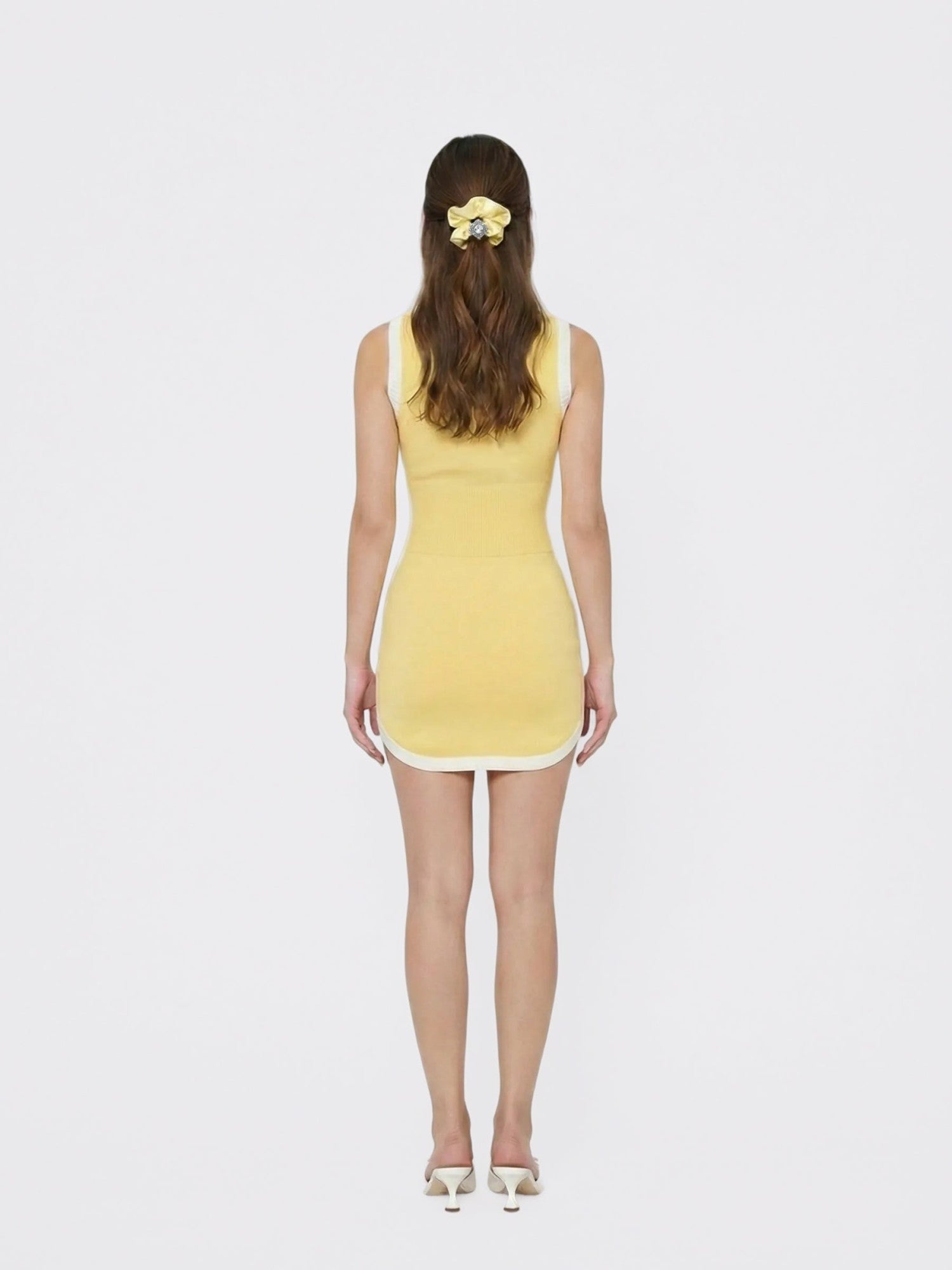 Yellow Contrast-Trim Knit Mini Dress | Nana Jacqueline