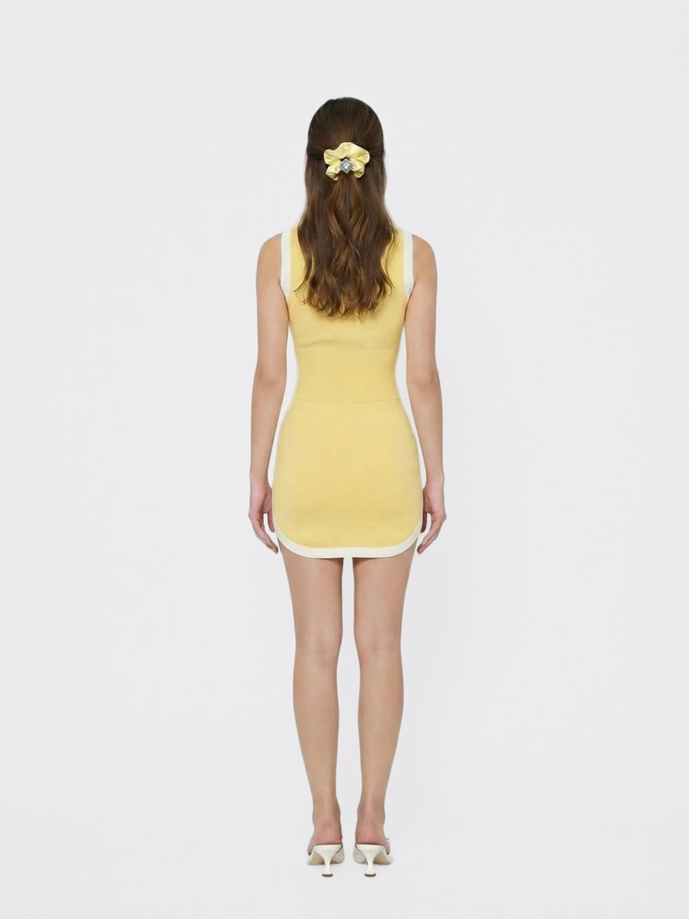 Yellow Contrast-Trim Knit Mini Dress | Nana Jacqueline