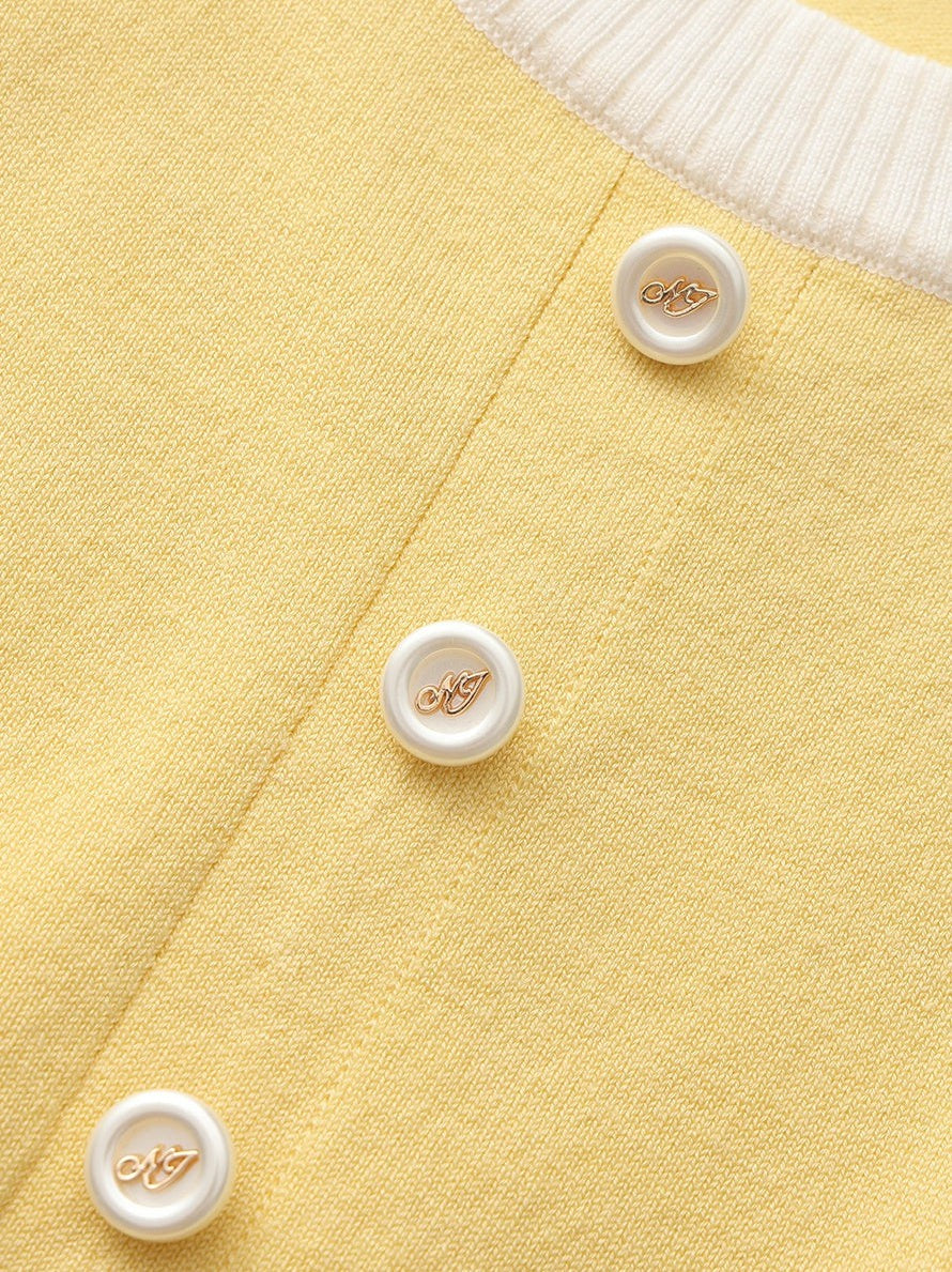 Yellow Contrast-Trim Knit Mini Dress | Nana Jacqueline