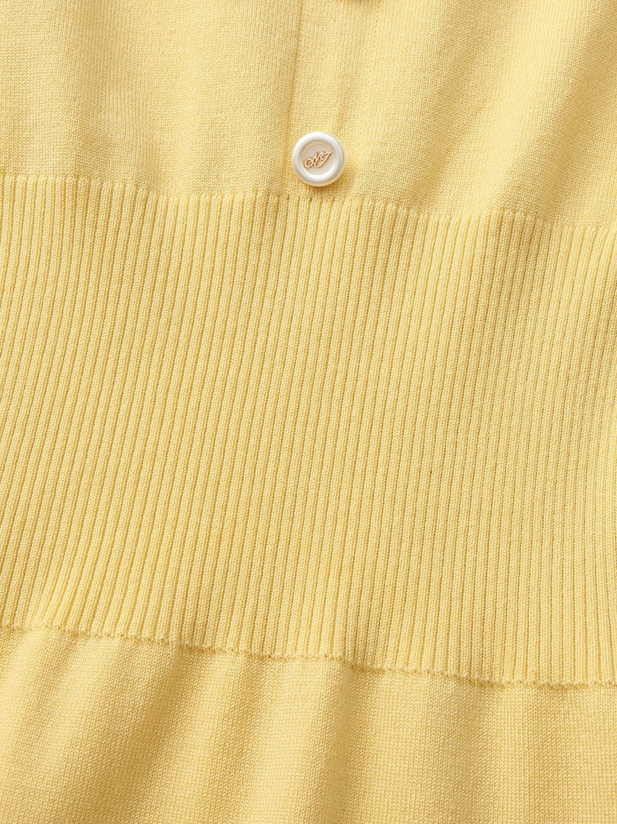 Yellow Contrast-Trim Knit Mini Dress | Nana Jacqueline