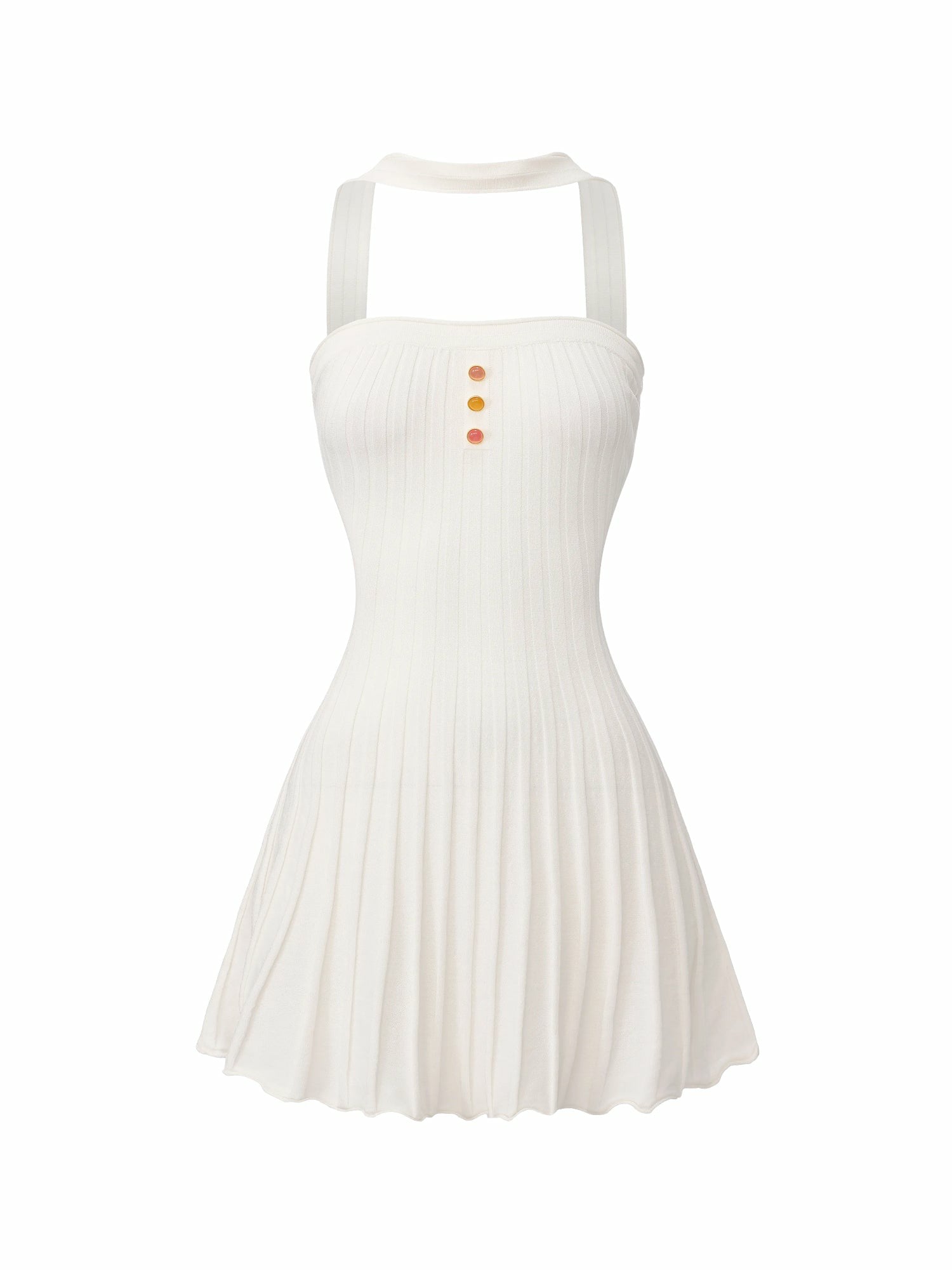 White Reverse Halter Knit Flared Dress | Nana Jacqueline