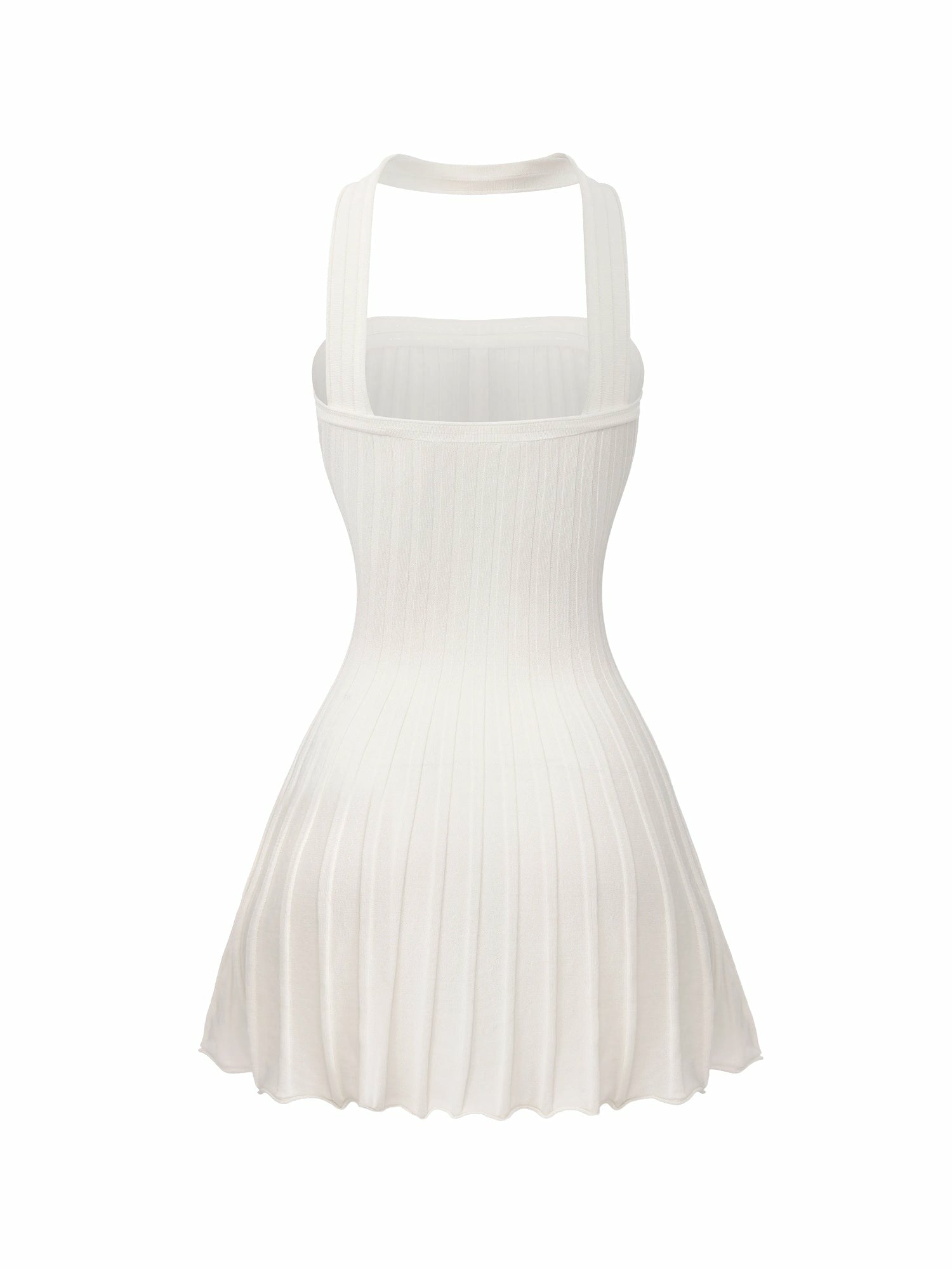 White Reverse Halter Knit Flared Dress | Nana Jacqueline