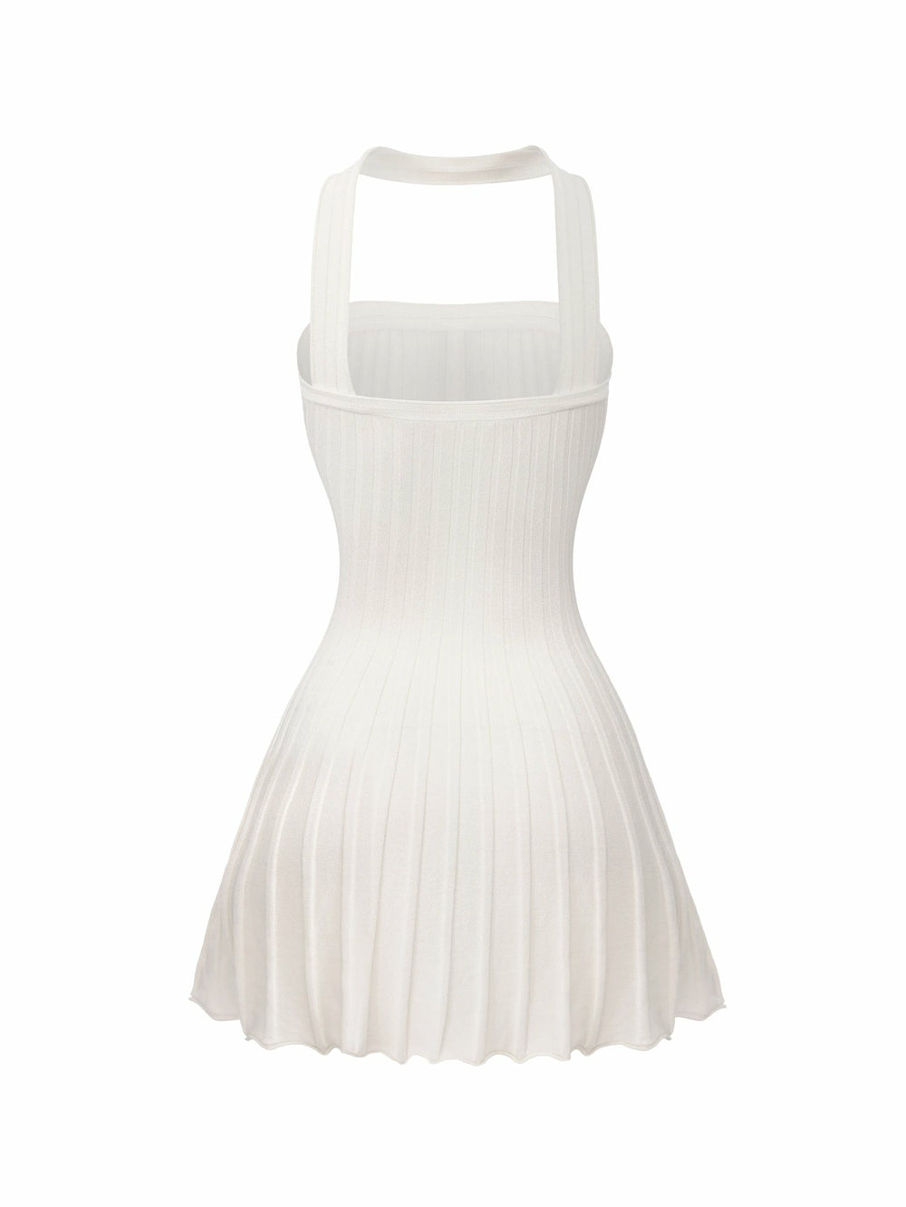 White Reverse Halter Knit Flared Dress | Nana Jacqueline