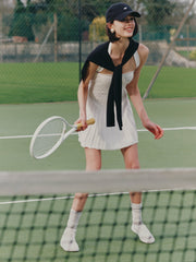 White Reverse Halter Knit Flared Dress | Nana Jacqueline