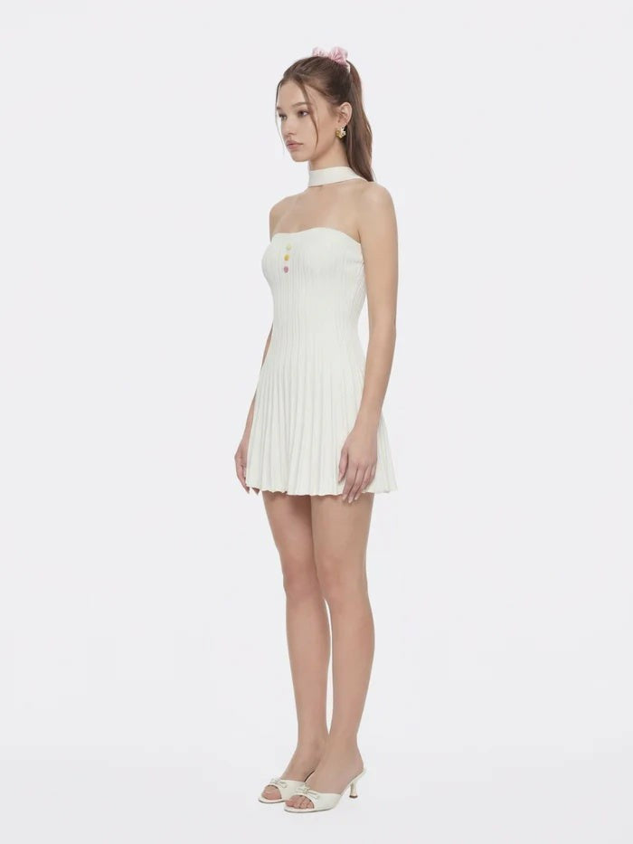 White Reverse Halter Knit Flared Dress | Nana Jacqueline