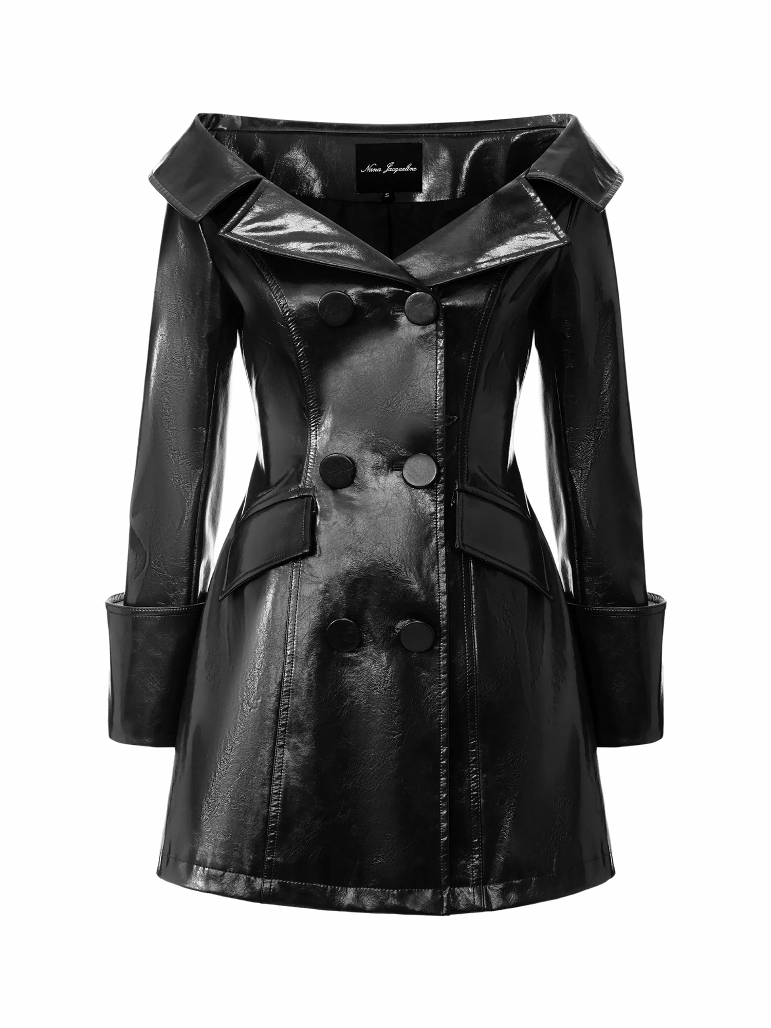 Black Double-Breasted Vegan Leather Jacket | Nana Jacqueline