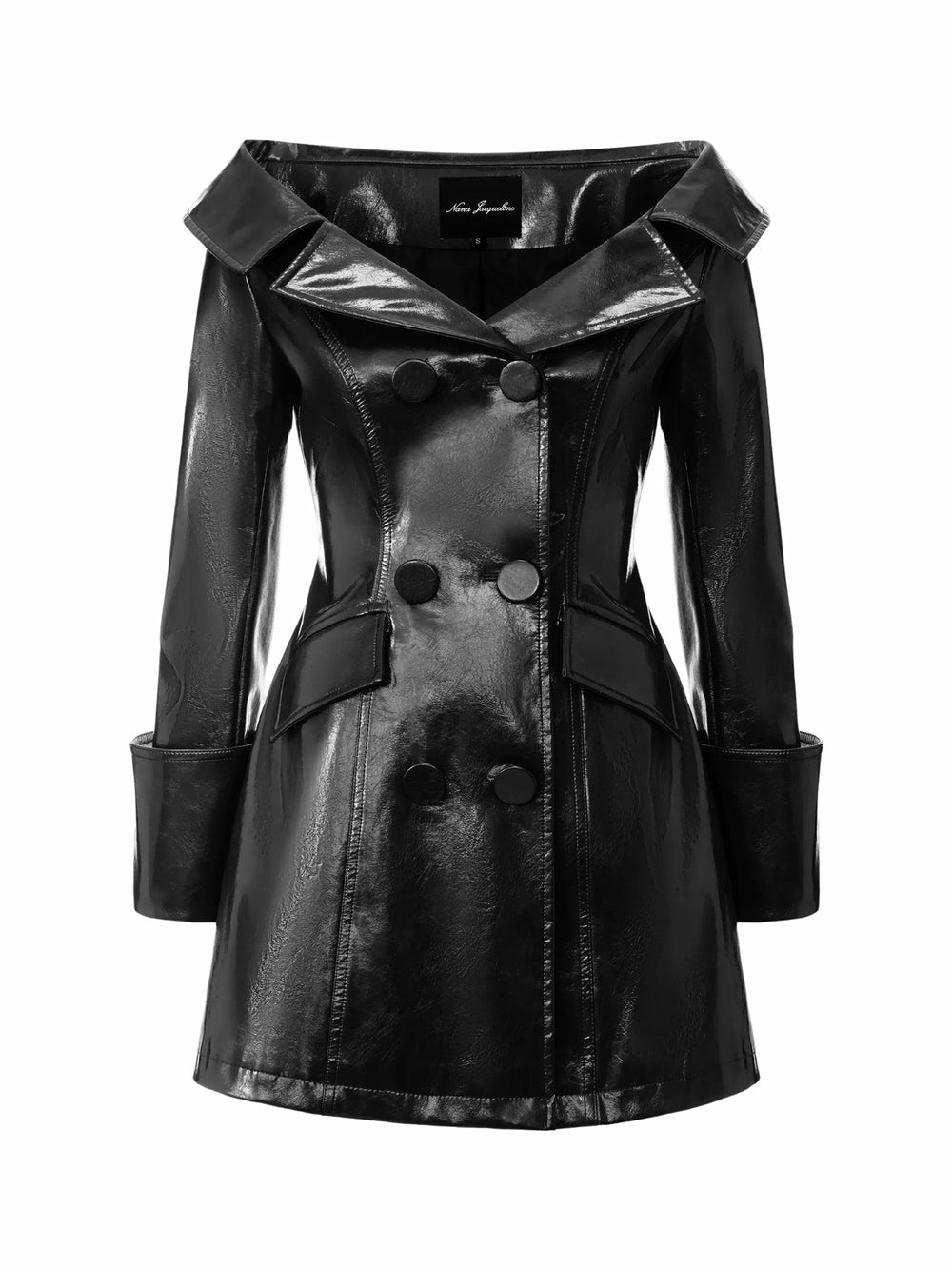 Black Double-Breasted Vegan Leather Jacket | Nana Jacqueline