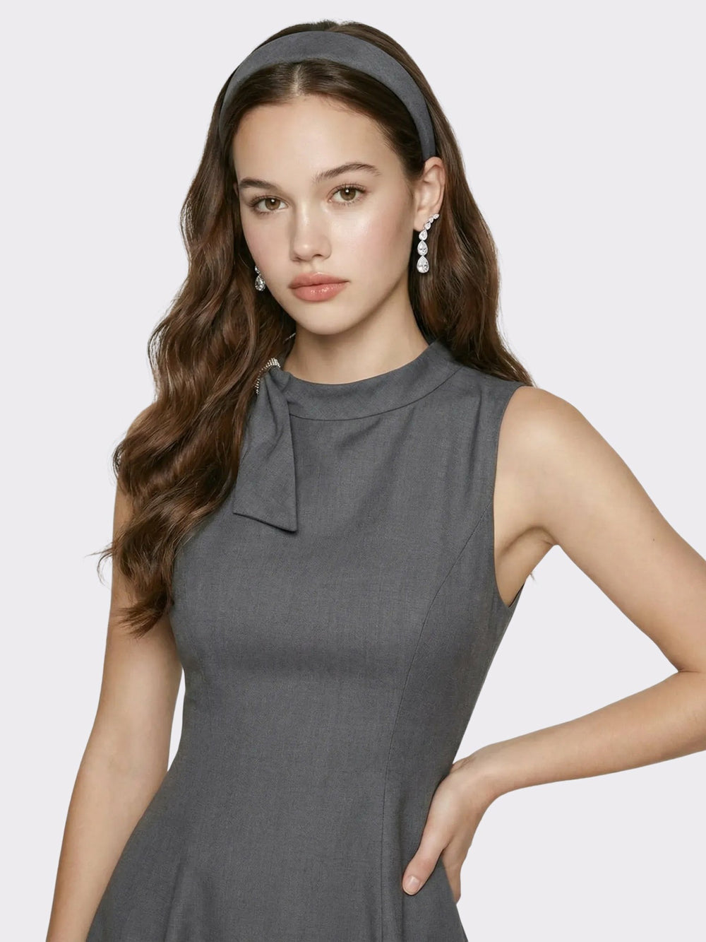 Grey Tailored Mini Dress with Crystal Bow | Nana Jacqueline