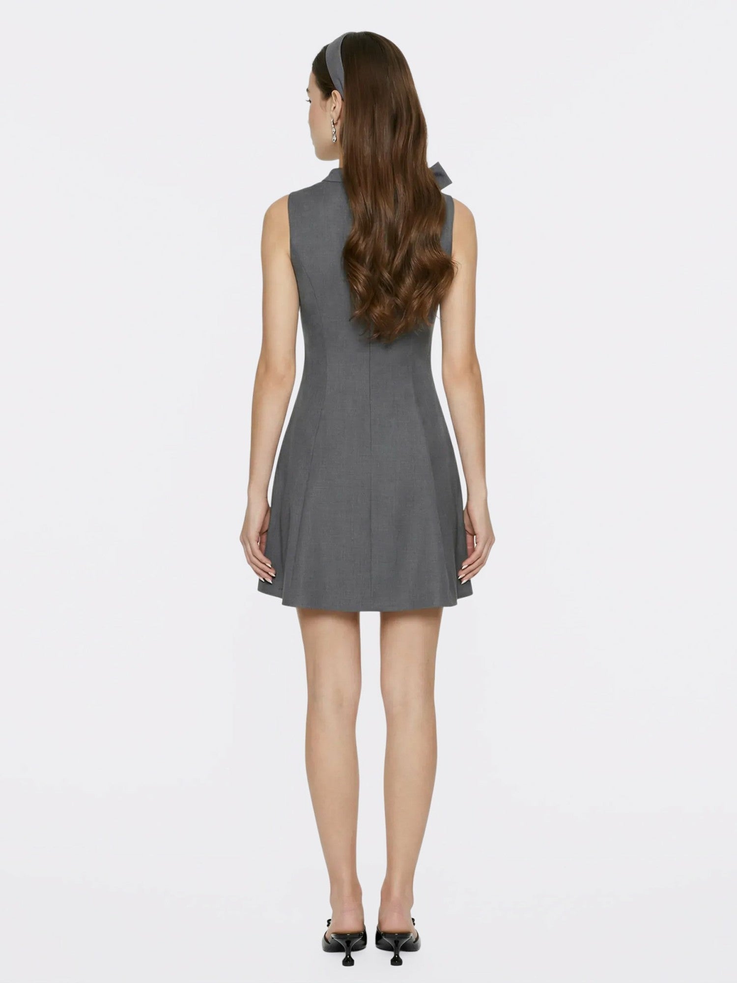 Grey Tailored Mini Dress with Crystal Bow | Nana Jacqueline