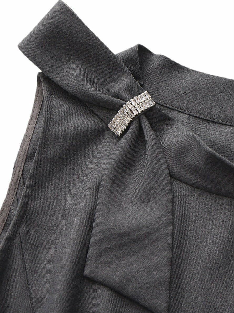 Grey Tailored Mini Dress with Crystal Bow | Nana Jacqueline