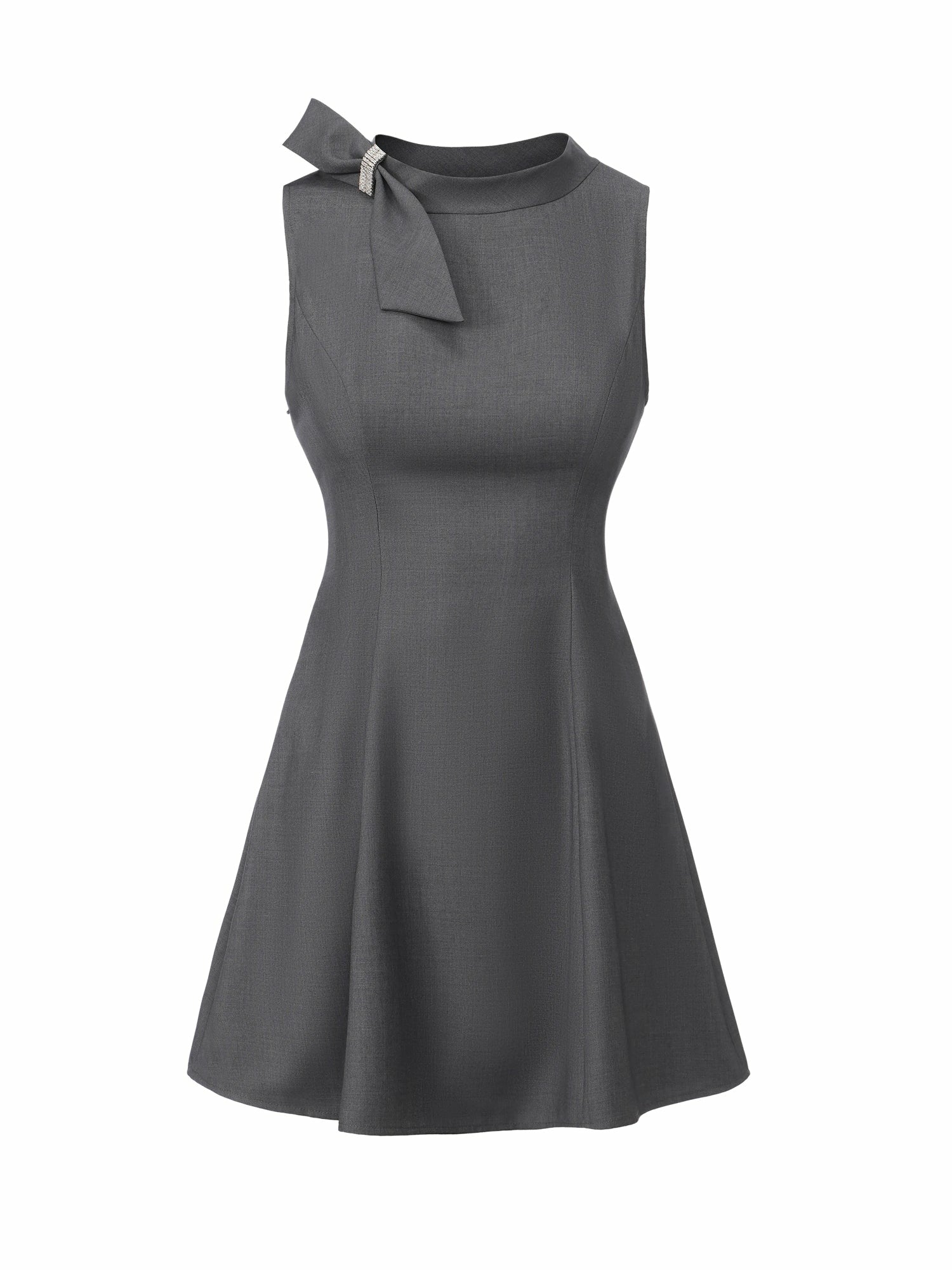 Grey Tailored Mini Dress with Crystal Bow | Nana Jacqueline