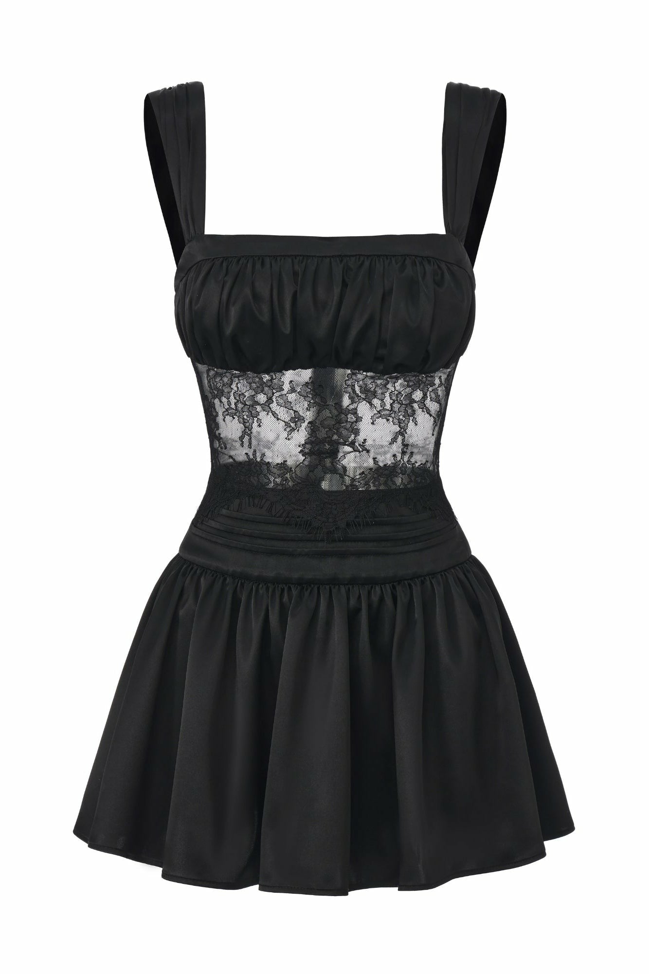 Naomi Lace Satin Mini Dress: Black Mini Dress for Cocktail Party | Nana Jacqueline