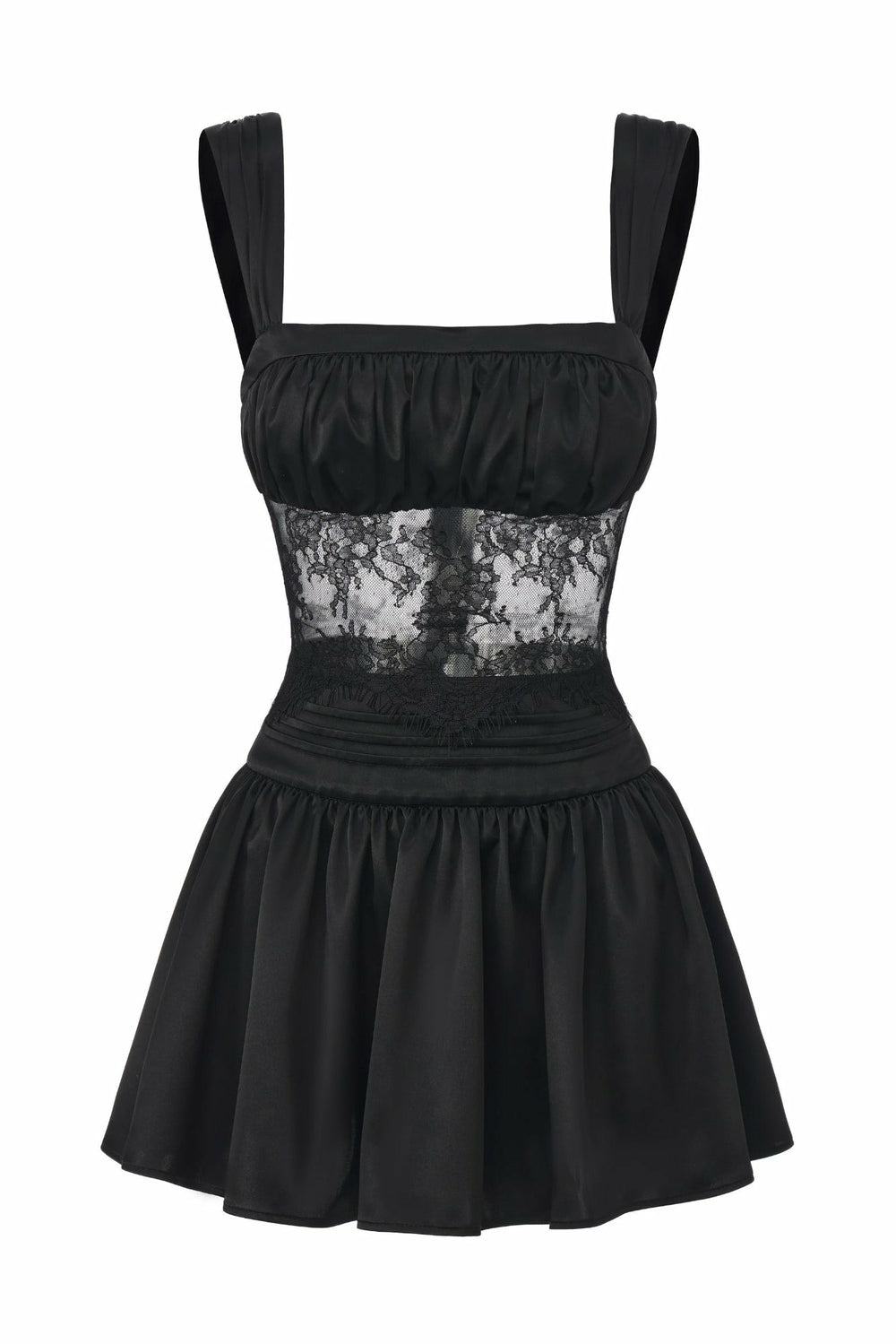 Naomi Lace Satin Mini Dress: Black Mini Dress for Cocktail Party | Nana Jacqueline