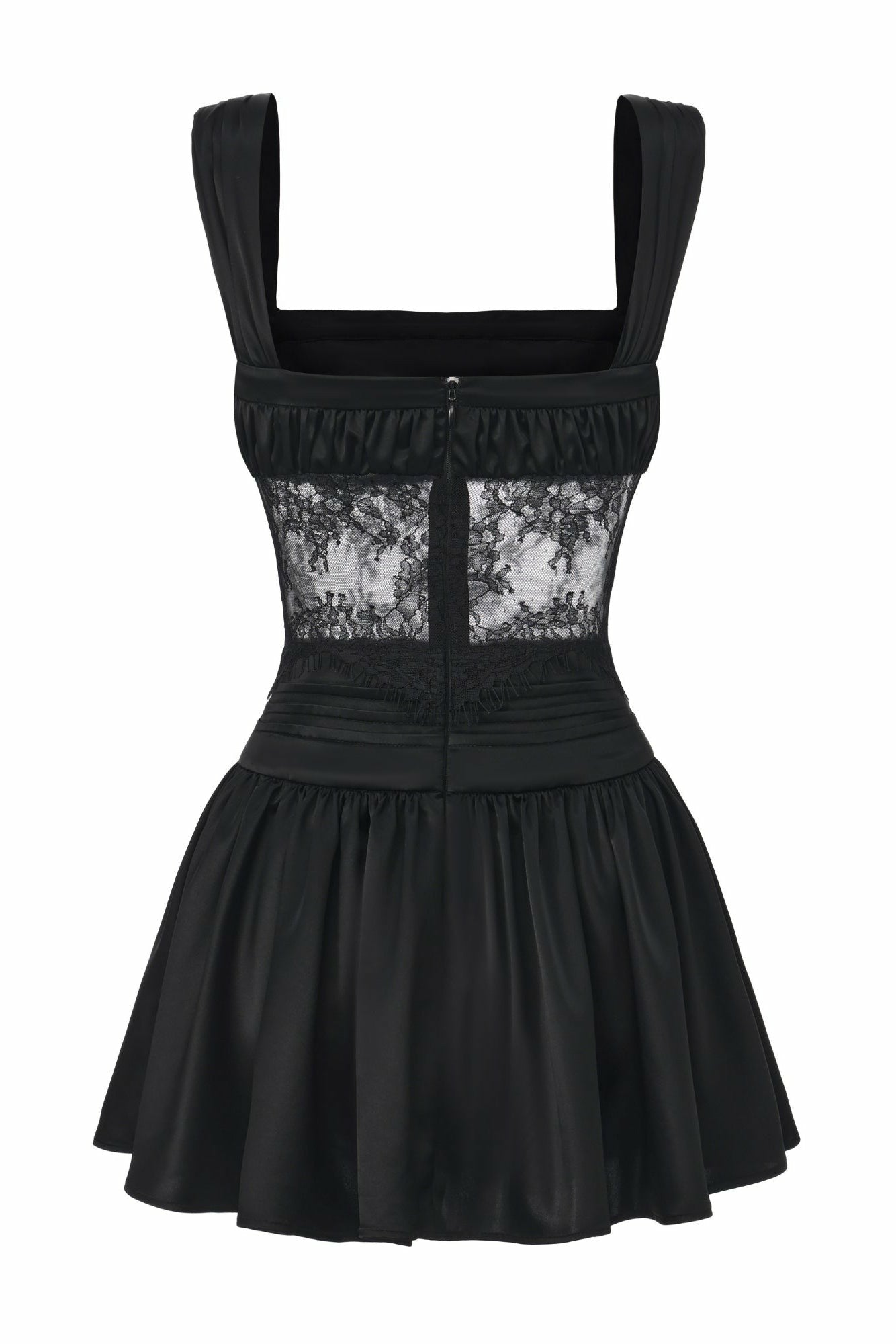 Naomi Lace Satin Mini Dress: Black Mini Dress for Cocktail Party | Nana Jacqueline