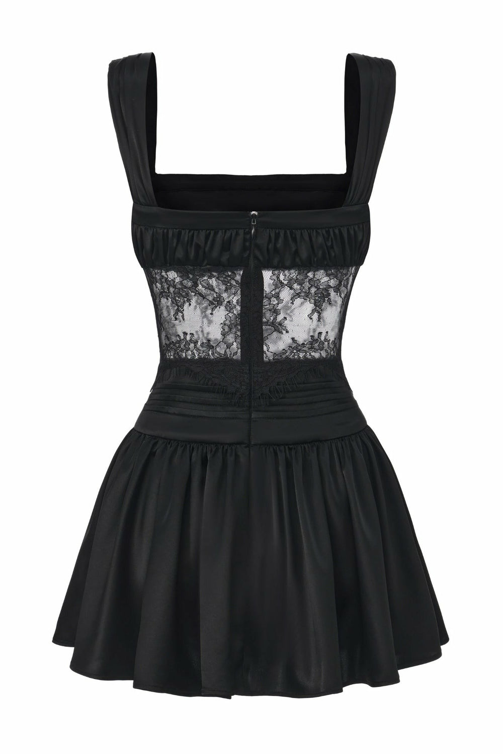 Naomi Lace Satin Mini Dress: Black Mini Dress for Cocktail Party | Nana Jacqueline