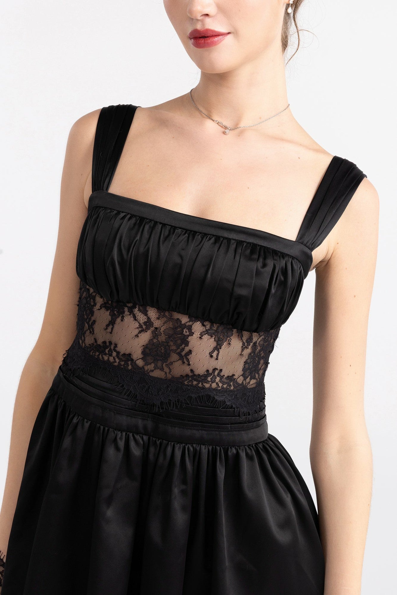 Naomi Lace Satin Mini Dress: Black Mini Dress for Cocktail Party | Nana Jacqueline