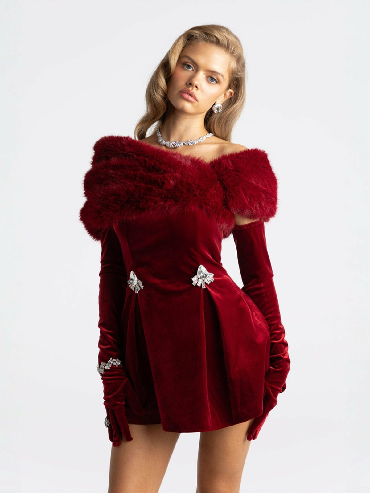 Simone Velvet Dress: Red Mini Dress for Cocktail Party | Nana Jacqueline