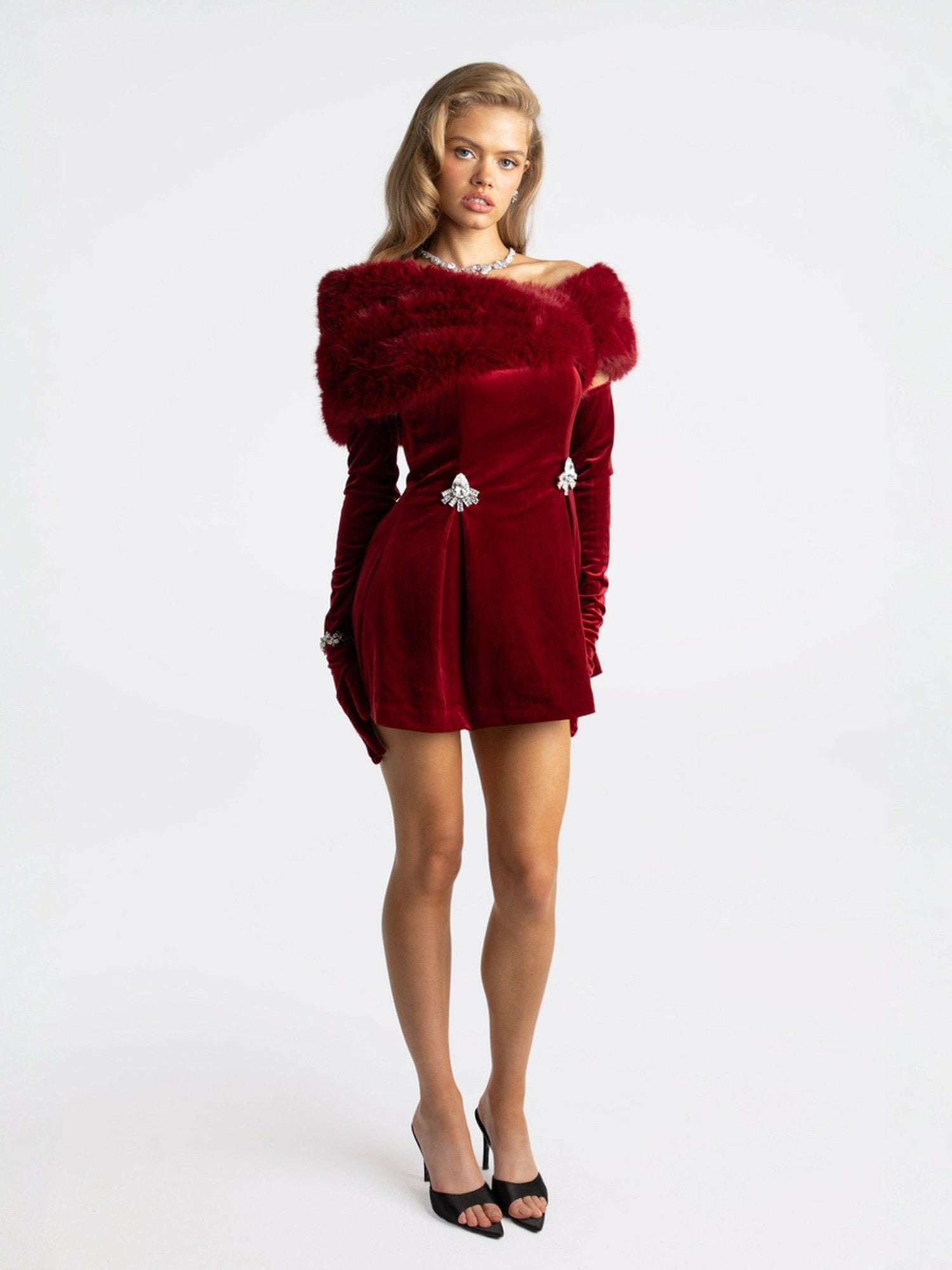Simone Velvet Dress: Red Mini Dress for Cocktail Party | Nana Jacqueline