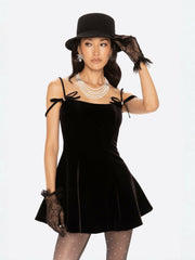 Chantal Bow Velvet Mini Dress: Black Mini Dress for Cocktail Party | Nana Jacqueline