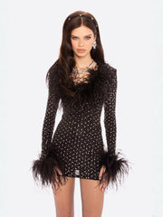 Margot Feather Mini Dress: Black Mini Dress for Cocktail Party | Nana Jacqueline