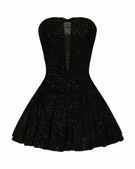 Audrey Sparkle Velvet Mini Dress: Black Mini Dress for Cocktail Party | Nana Jacqueline