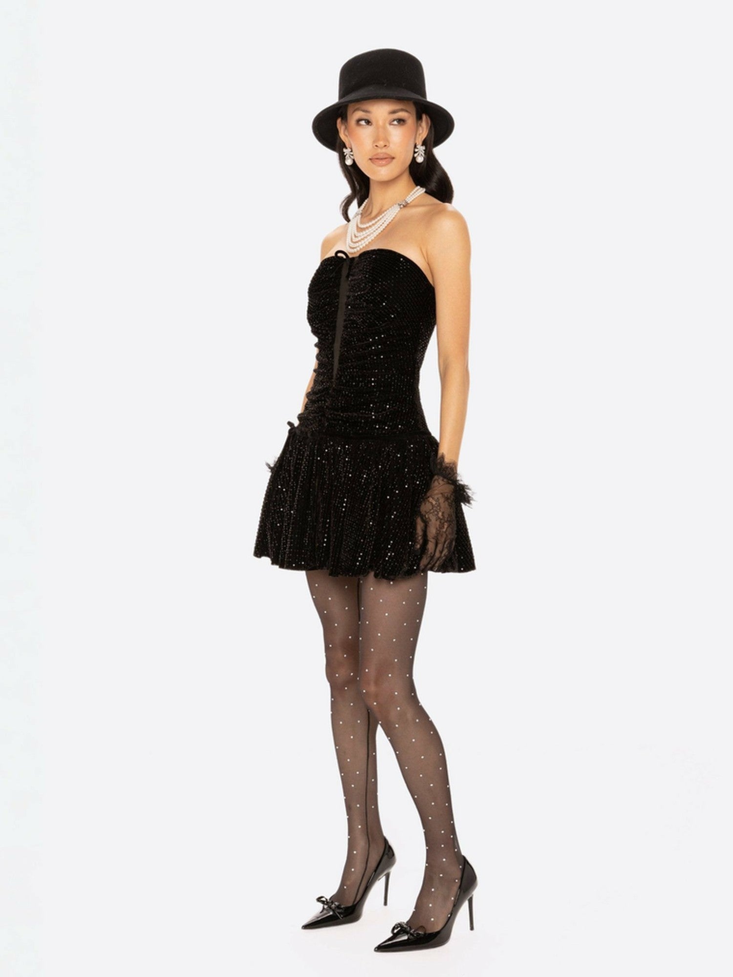 Audrey Sparkle Velvet Mini Dress: Black Mini Dress for Cocktail Party | Nana Jacqueline