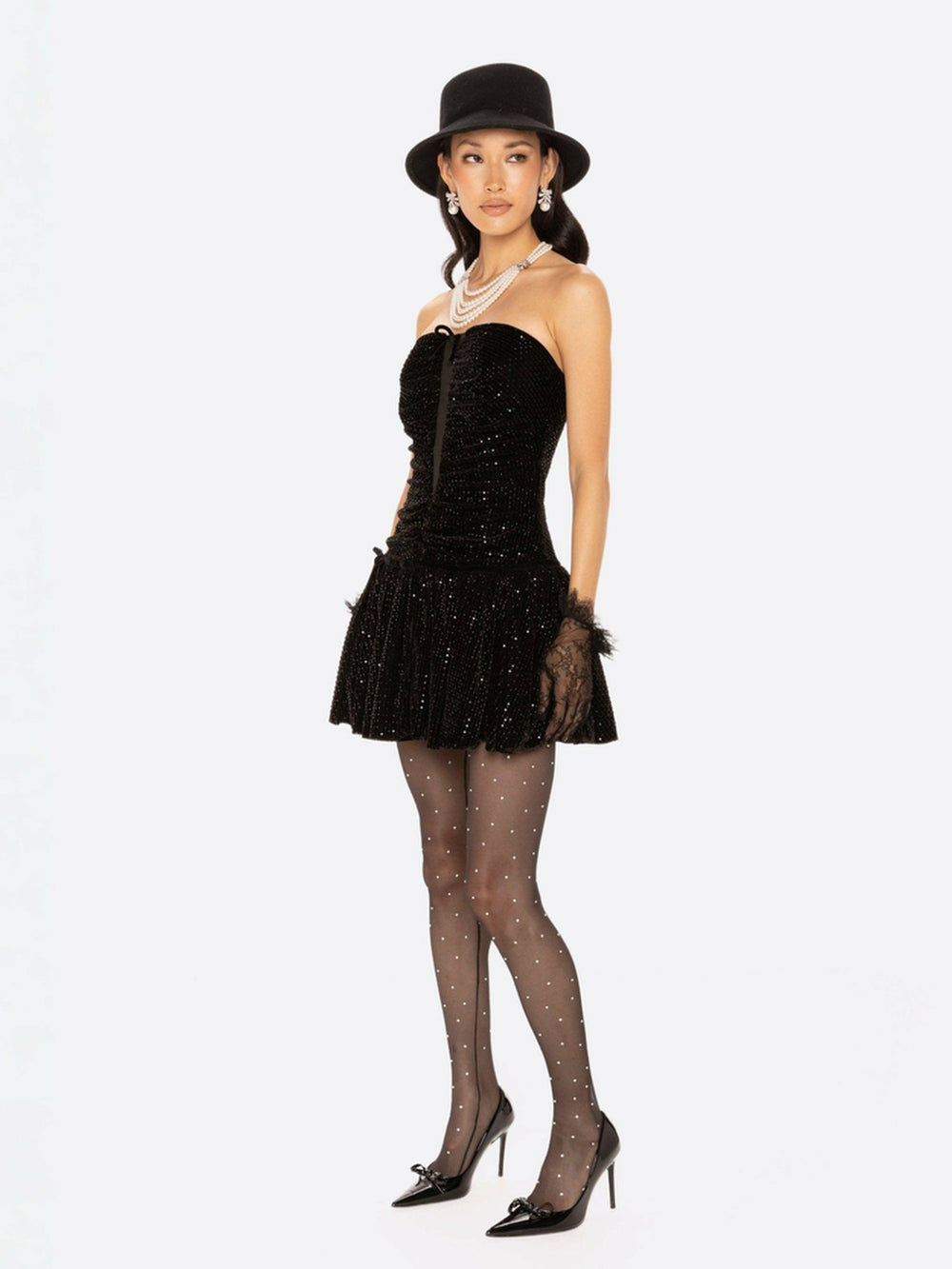 Audrey Sparkle Velvet Mini Dress: Black Mini Dress for Cocktail Party | Nana Jacqueline