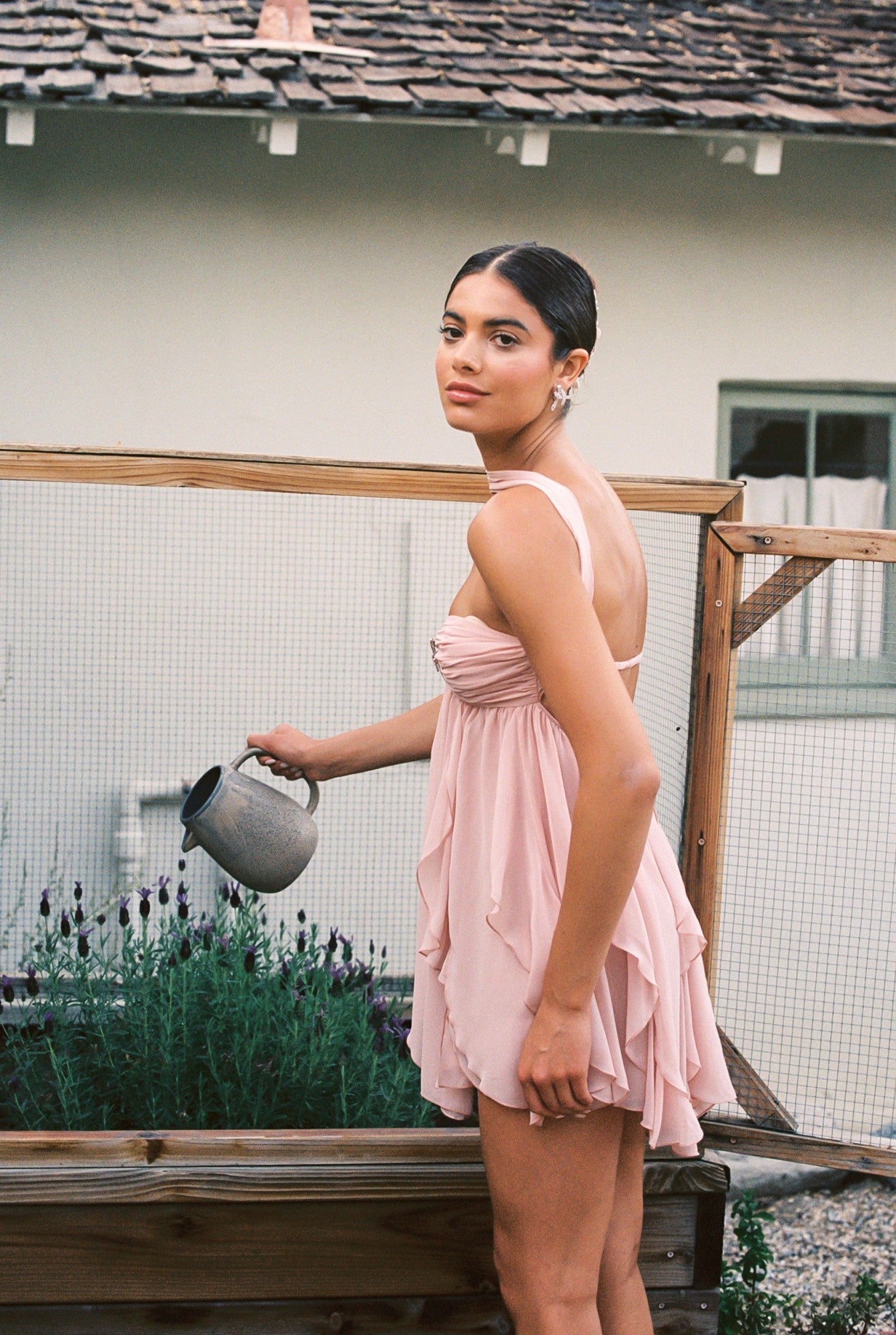 Arabella Dress: Peach Mini Dress for Garden Party | Nana Jacqueline