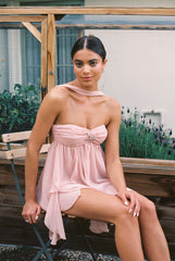 Arabella Dress: Peach Mini Dress for Garden Party | Nana Jacqueline