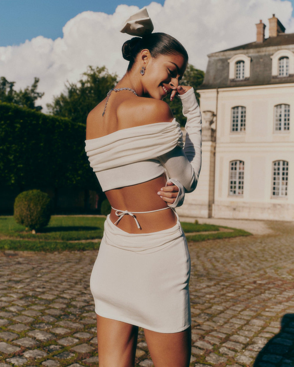 Chantel Dress: White Mini Dress for Bridal Shower | Nana Jacqueline