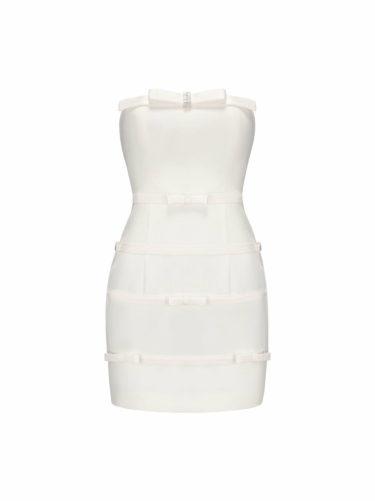 Lucie Bow Dress: White Mini Dress for Bridal Shower | Nana Jacqueline