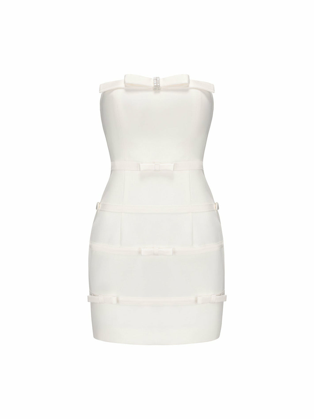 Lucie Bow Dress: White Mini Dress for Bridal Shower | Nana Jacqueline