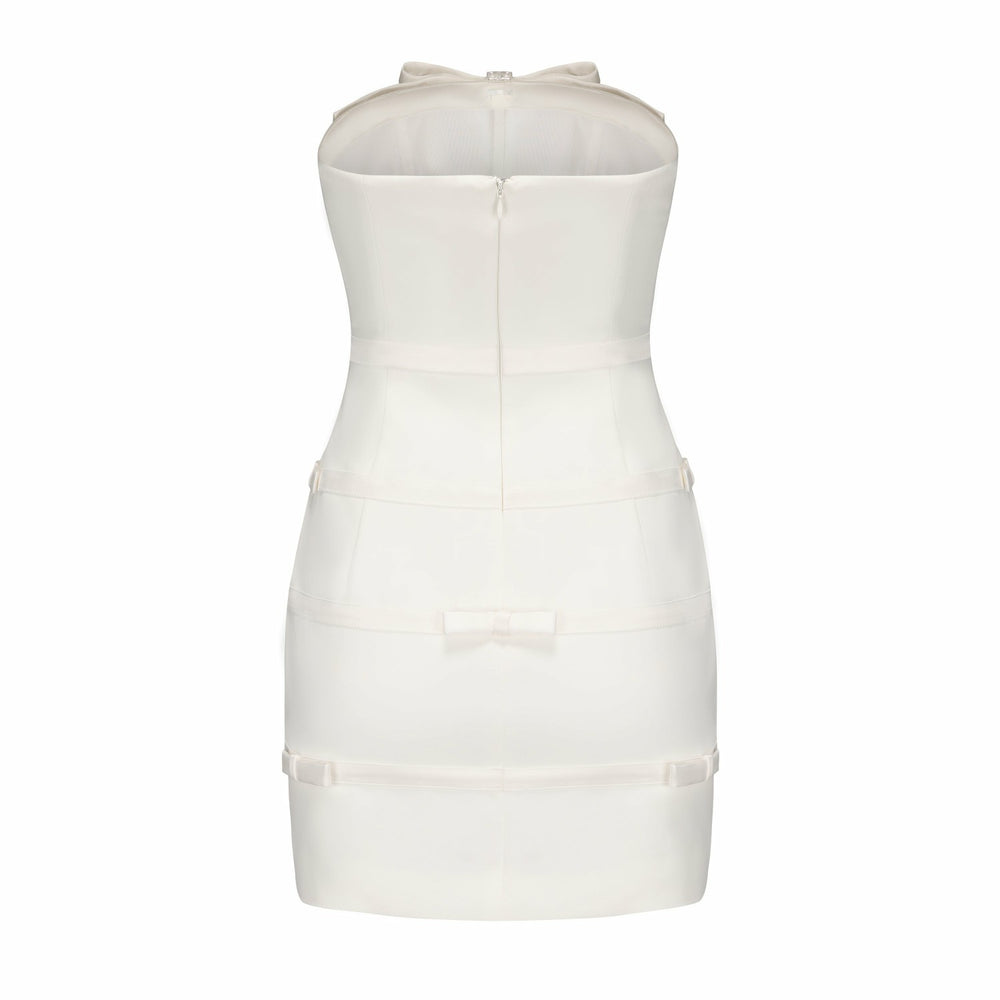 Lucie Bow Dress: White Mini Dress for Bridal Shower | Nana Jacqueline