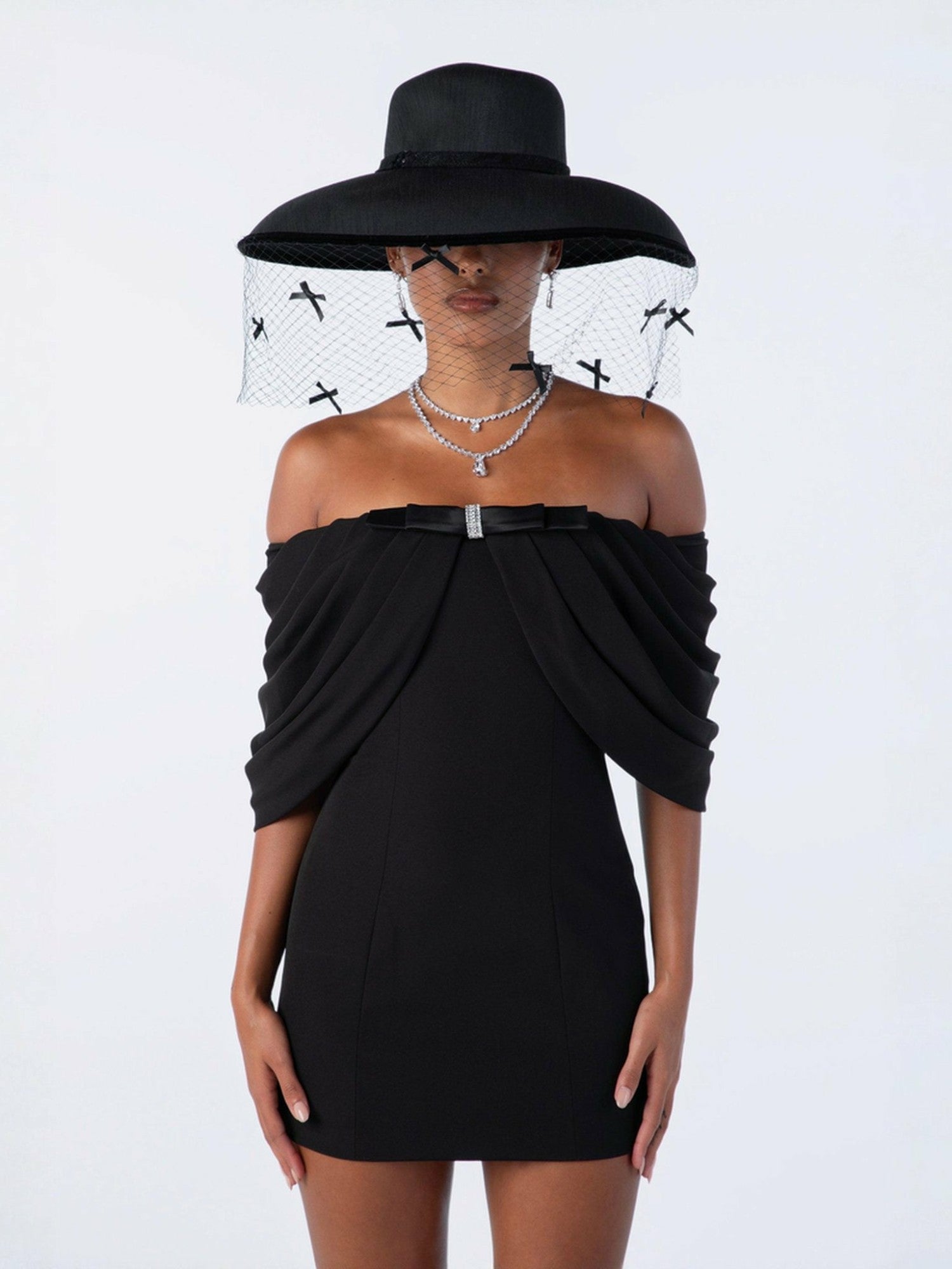 Kate Bow Dress: Black Mini Dress for Cocktail Party | Nana Jacqueline