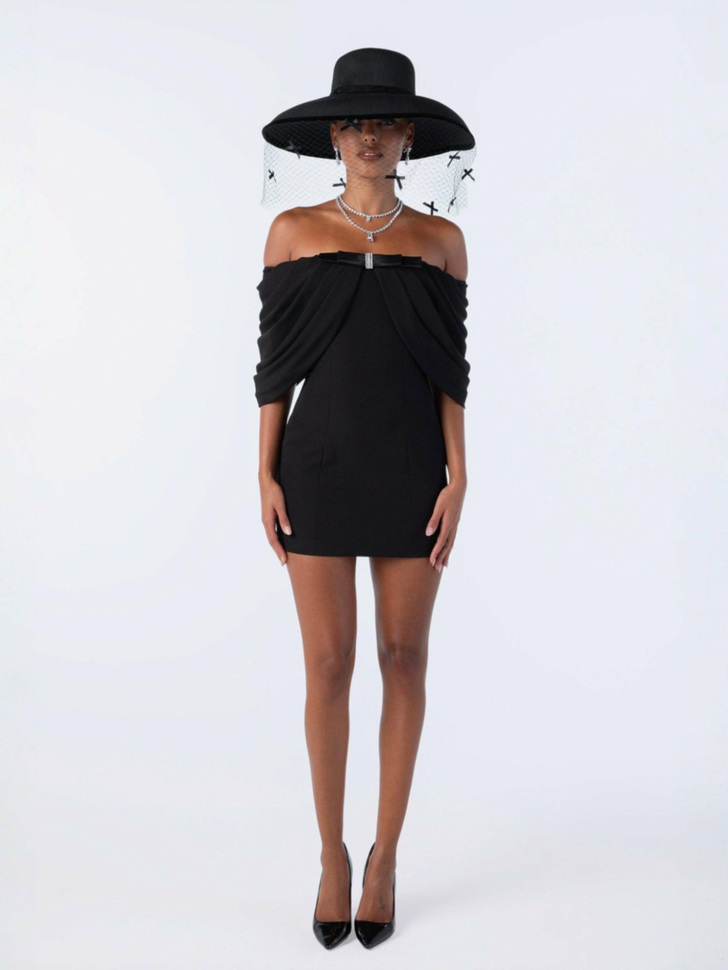Kate Bow Dress: Black Mini Dress for Cocktail Party | Nana Jacqueline