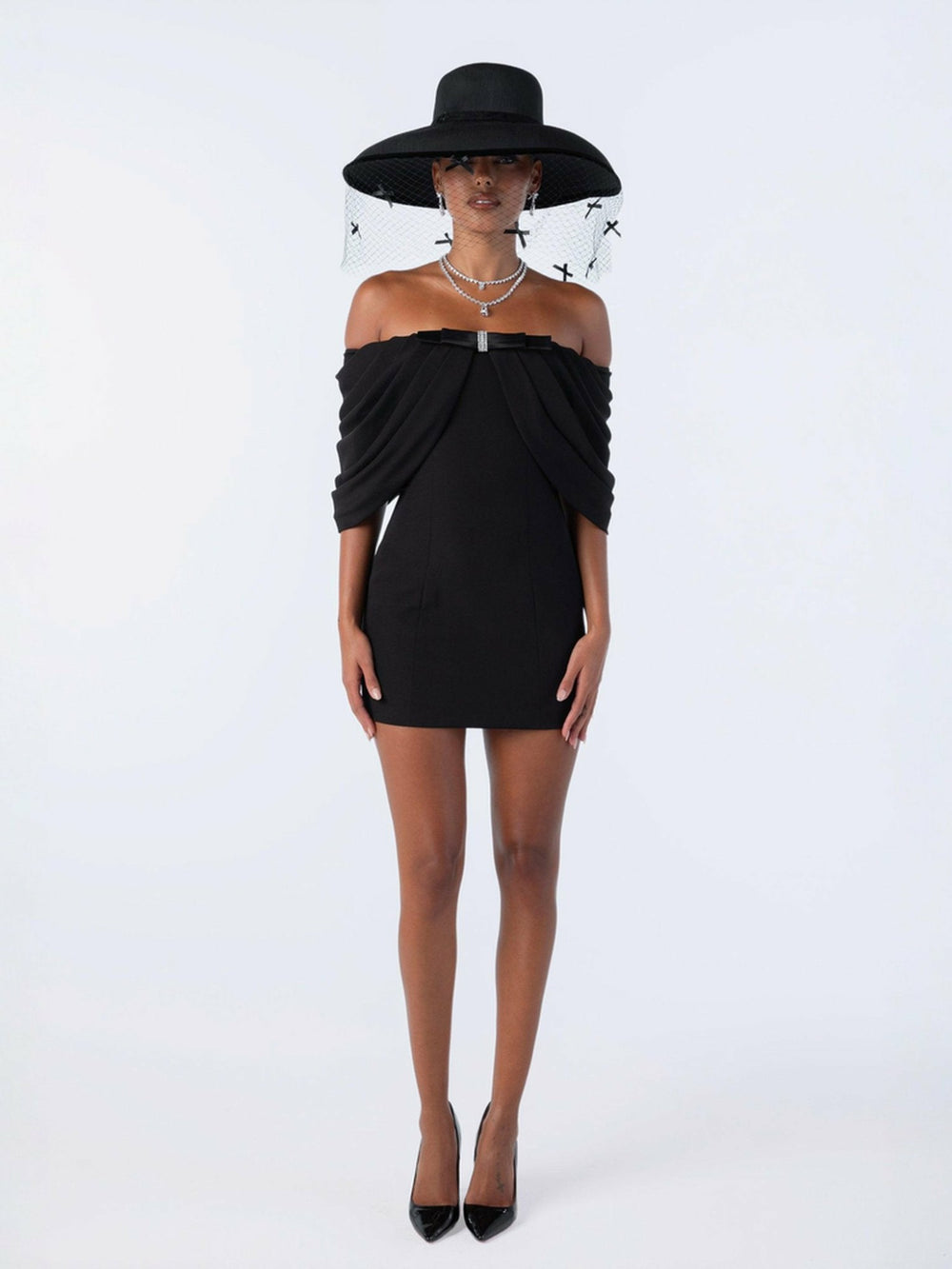 Kate Bow Dress: Black Mini Dress for Cocktail Party | Nana Jacqueline