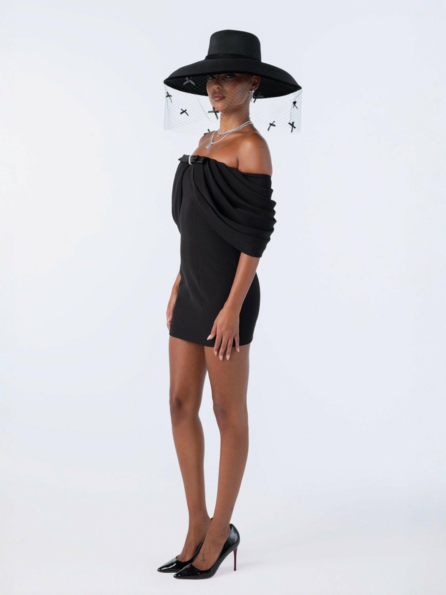 Kate Bow Dress: Black Mini Dress for Cocktail Party | Nana Jacqueline