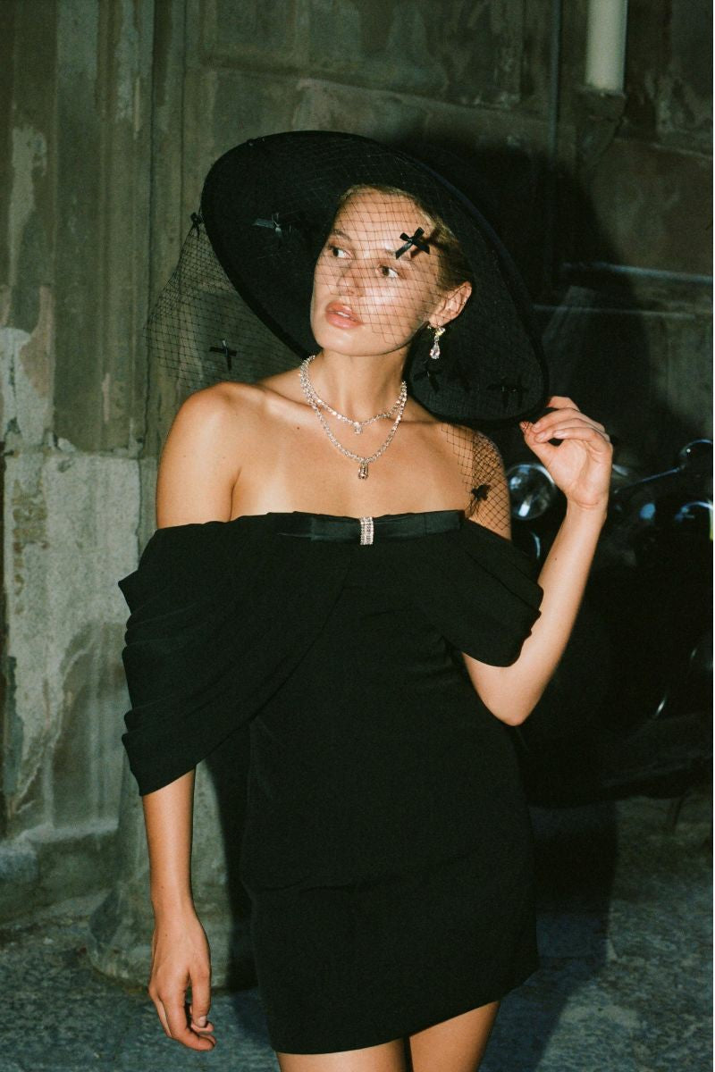 Kate Bow Dress: Black Mini Dress for Cocktail Party | Nana Jacqueline