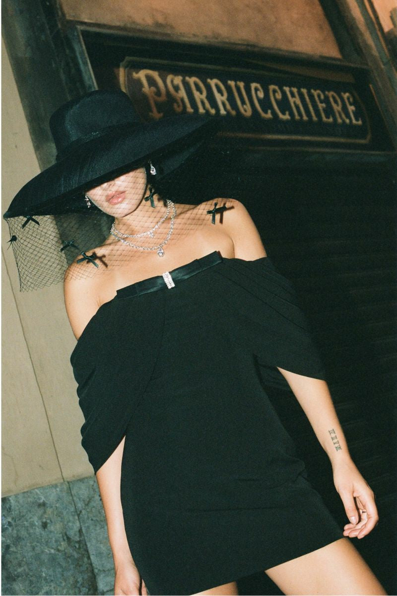 Kate Bow Dress: Black Mini Dress for Cocktail Party | Nana Jacqueline