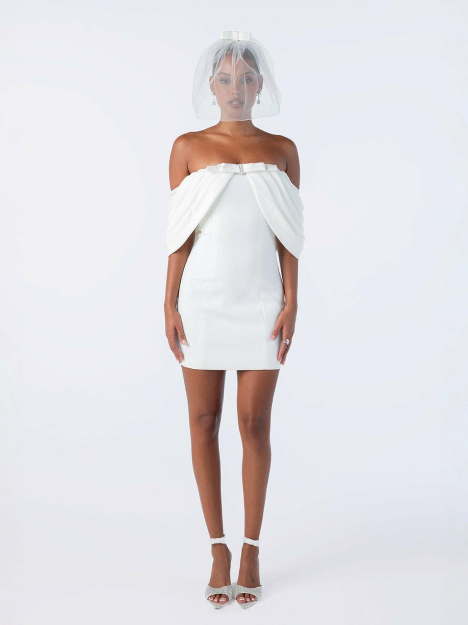 Kate Bow Dress: White Mini Dress for Bridal Shower | Nana Jacqueline